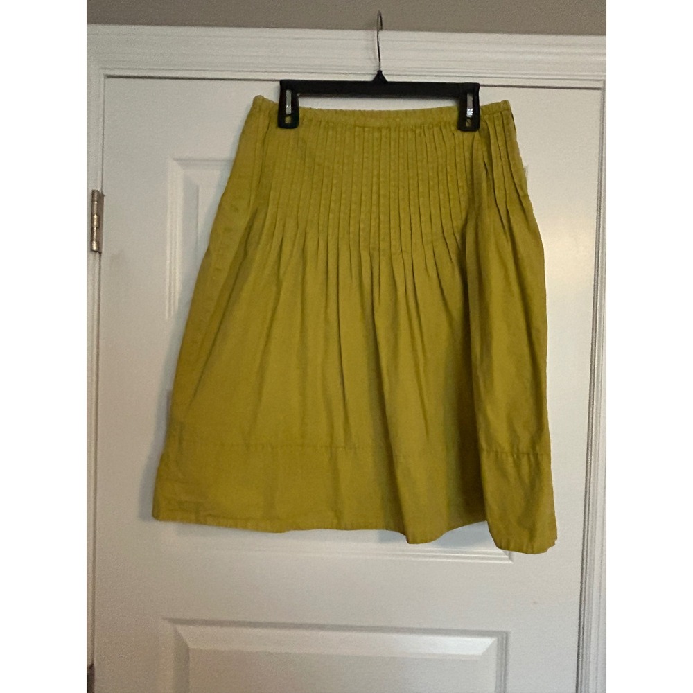 Free People Chartreuse Pleated Cotton Midi Skirt Size 12 OB2180105 Boho